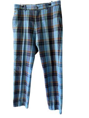 Lacoste Mens Plaid Chino Pants Size 32 inch x 32 inch Blue Cotton Preppy Casual